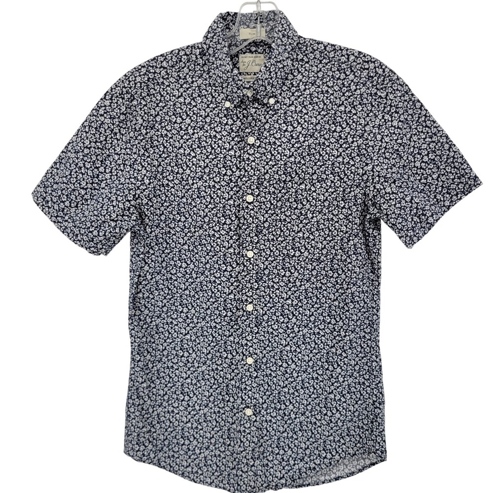 J.Crew Slim Secret Wash Shirt Mens XS Navy White Floral Short Sleeve Button Down